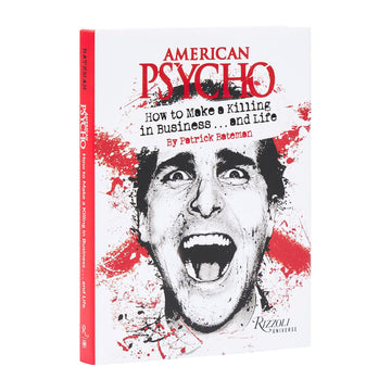 Book cover of 'American Psycho' with a stylized face and red accents on a white background